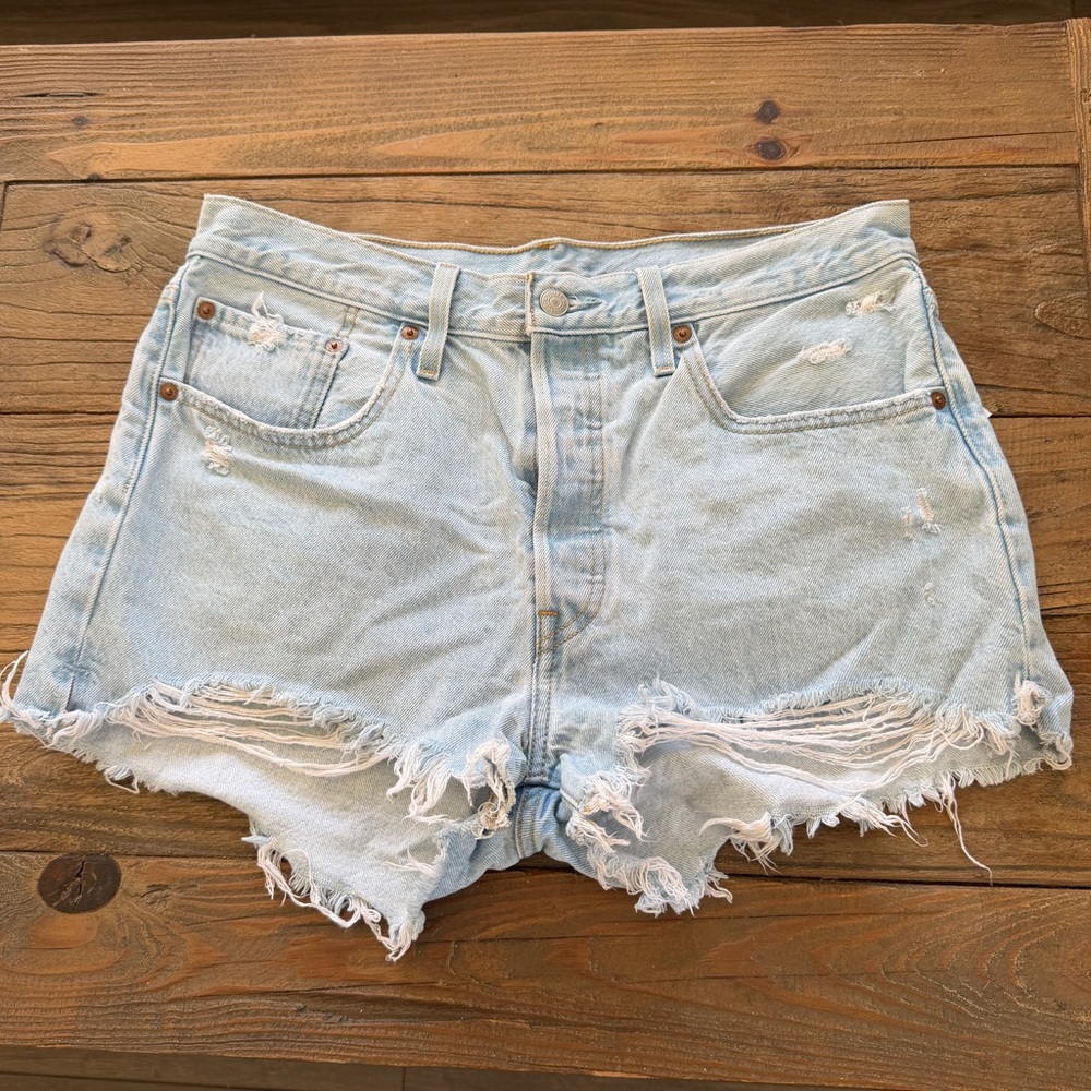 Levi's‎ Light Blue Frayed Denim Shorts